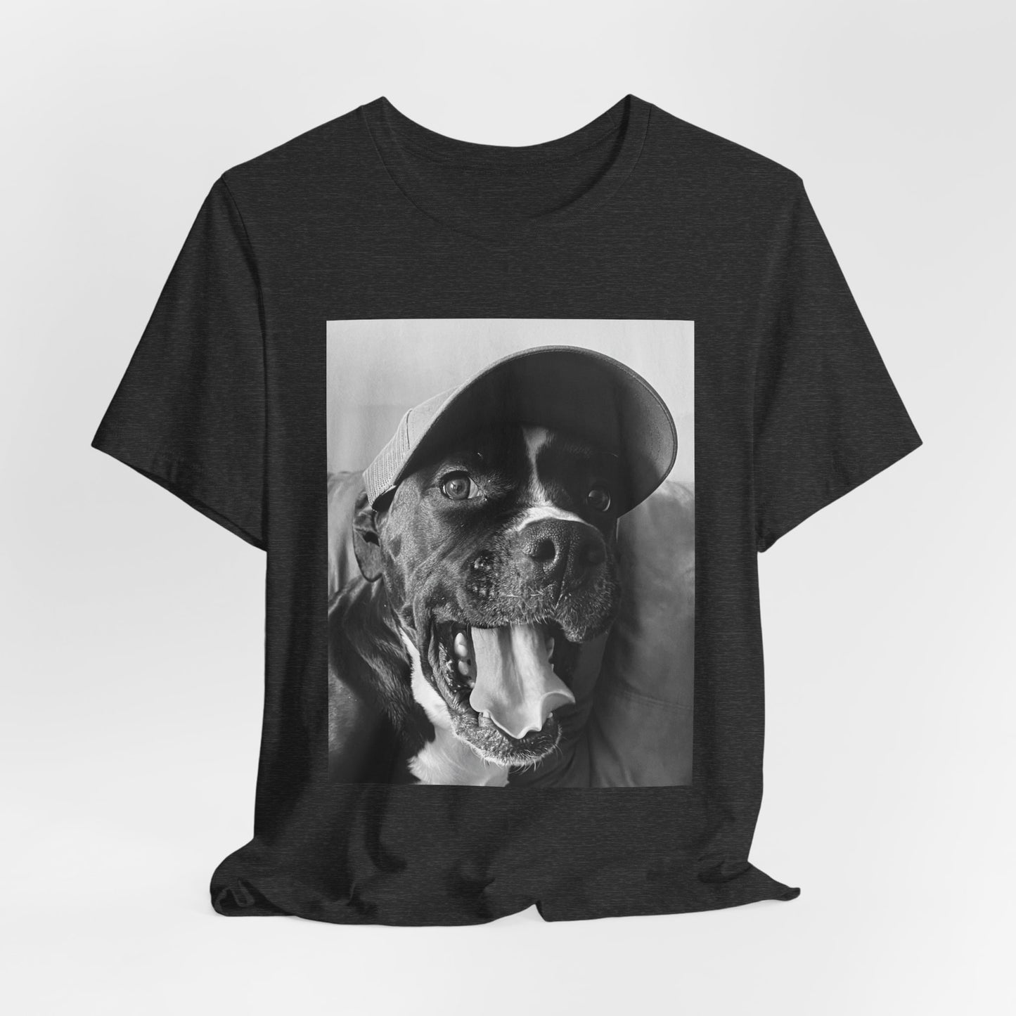 Black & White Dog Photo T-Shirt — Smiling Canine Portrait Tee