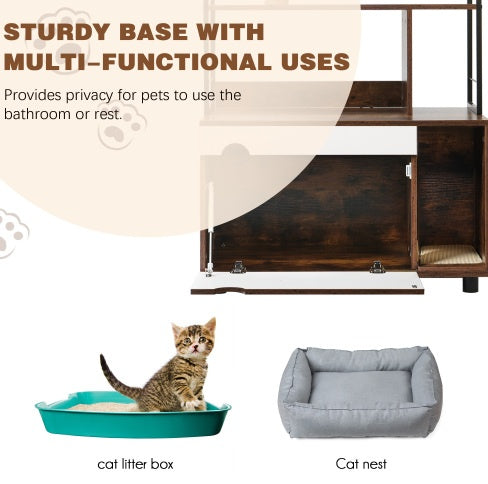 Cat Litter Box Enclosure w/ Shelves & Litter Box