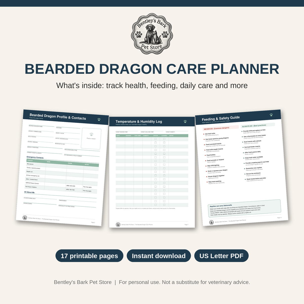 The Bearded Dragon Care Planner - Printable PDF (Instant Download)