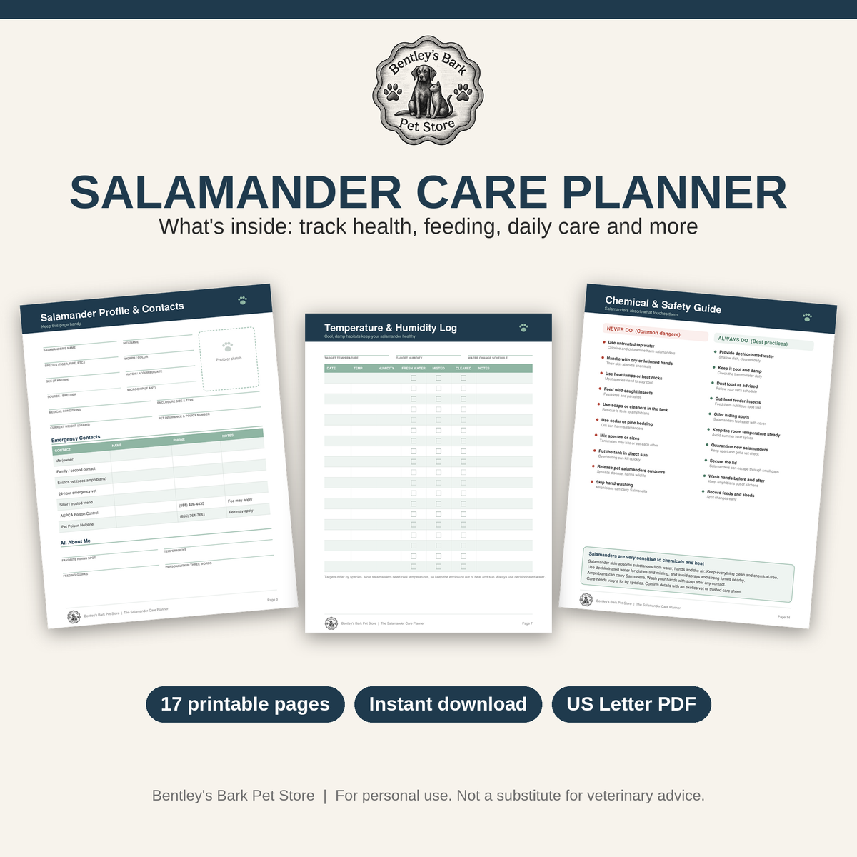 The Salamander Care Planner - Printable PDF (Instant Download)