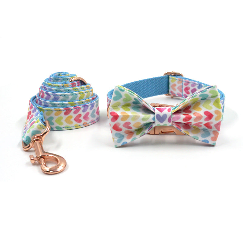 Dog Collar with Leash and Bow for Pets
