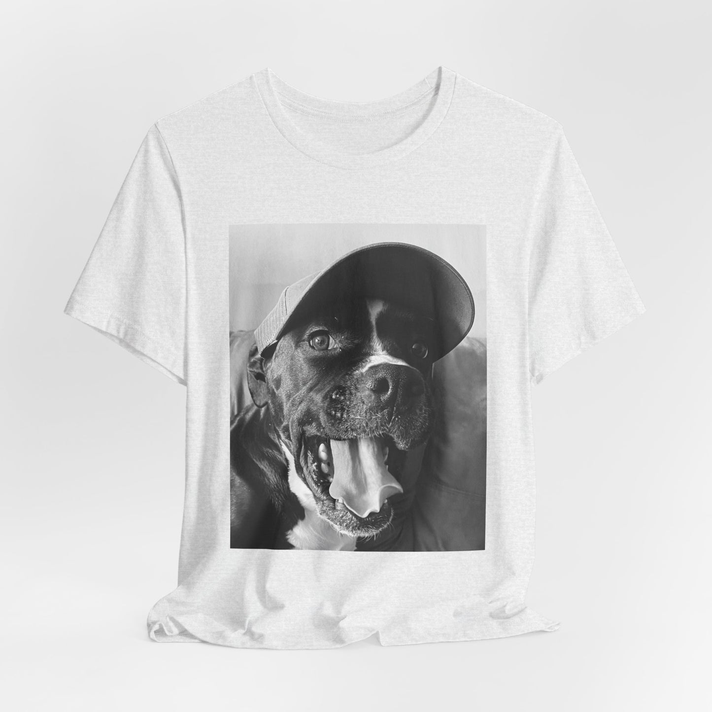 Black & White Dog Photo T-Shirt — Smiling Canine Portrait Tee