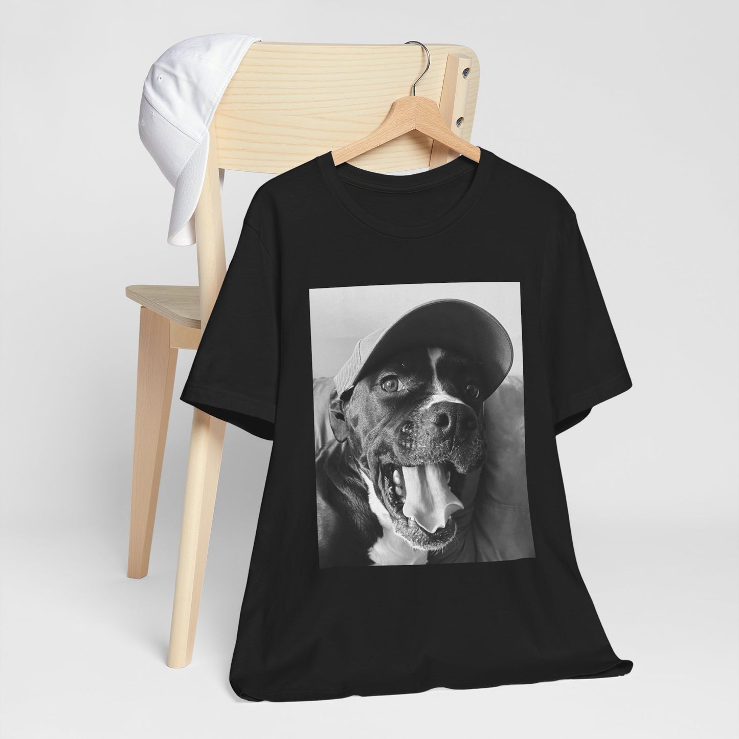 Black & White Dog Photo T-Shirt — Smiling Canine Portrait Tee