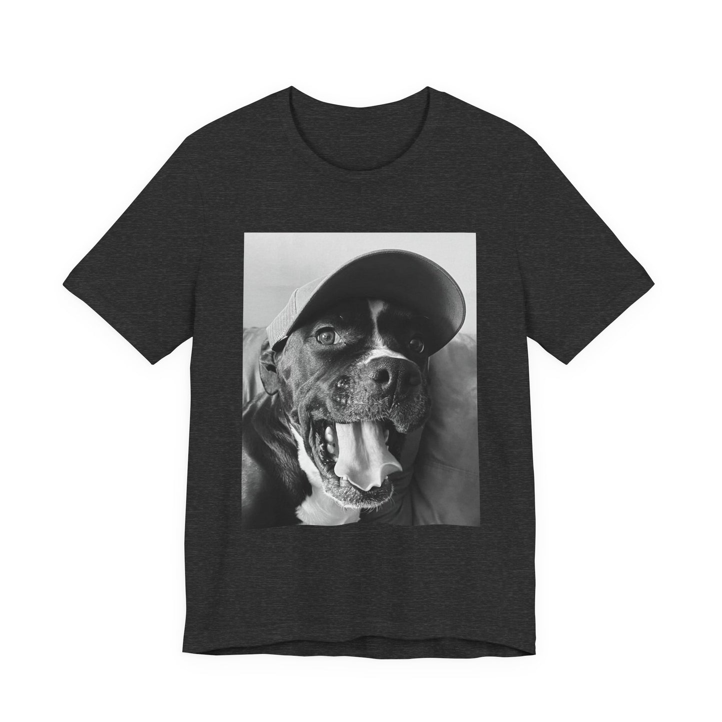 Black & White Dog Photo T-Shirt — Smiling Canine Portrait Tee