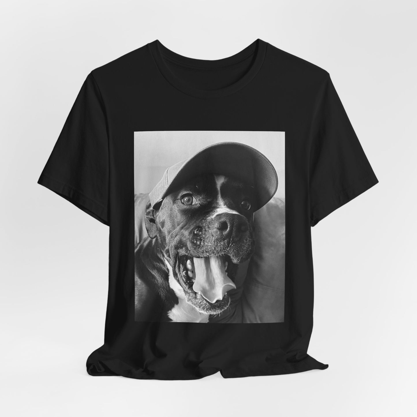 Black & White Dog Photo T-Shirt — Smiling Canine Portrait Tee