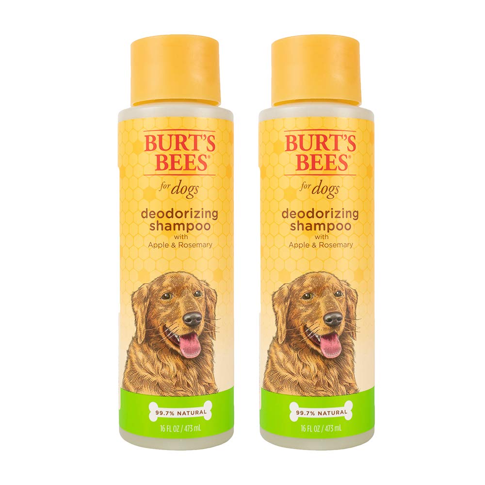 Shampooing Désodorisant pour Chiens Burts Bees for Pets à la Pomme et au Romarin | Shampooing pour Chiens Anti-Odeurs | Sans Cruauté, Sans Sulfate ni Parabène, pH Équilibré pour Chiens - Fabriqué aux USA 473 ml - Lot de 2