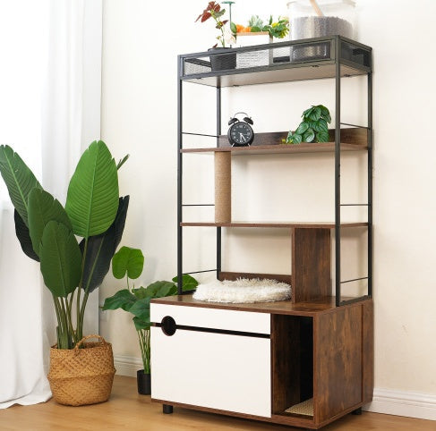 Cat Litter Box Enclosure w/ Shelves & Litter Box