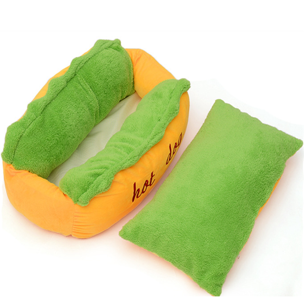 Hot Dog Shaped Dog Bed, Cushioned Fabric, XS–XL