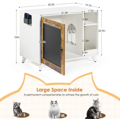 Litter Box Enclosure,Modern Hidden Cat Litter Box Enclosure Furniture With Scratching Pad For Living Room, White  Vintage Color Door Frame
