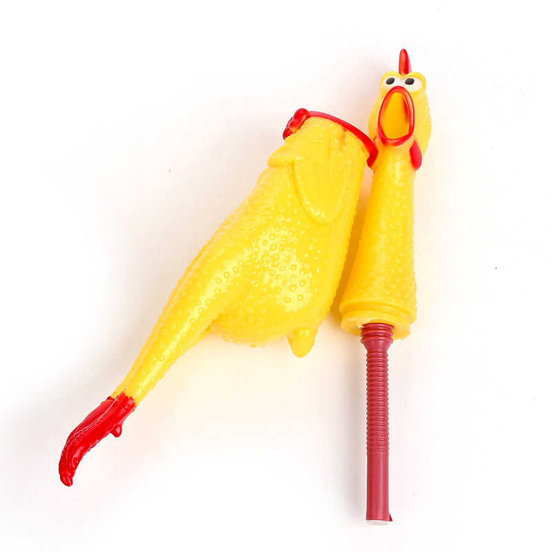 Yellow Rubber Squeaky Chicken Dog Toy