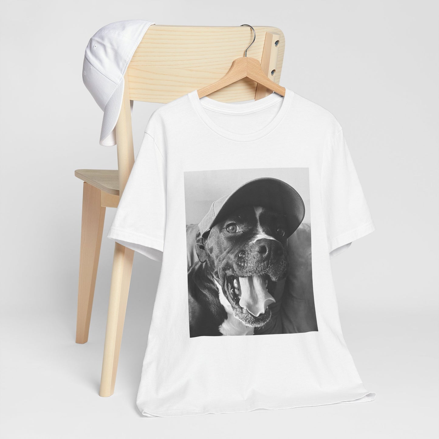Black & White Dog Photo T-Shirt — Smiling Canine Portrait Tee