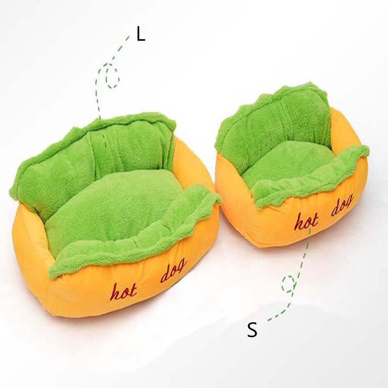 Hot Dog Shaped Pet Bed for Teddy and Golden Retrievers