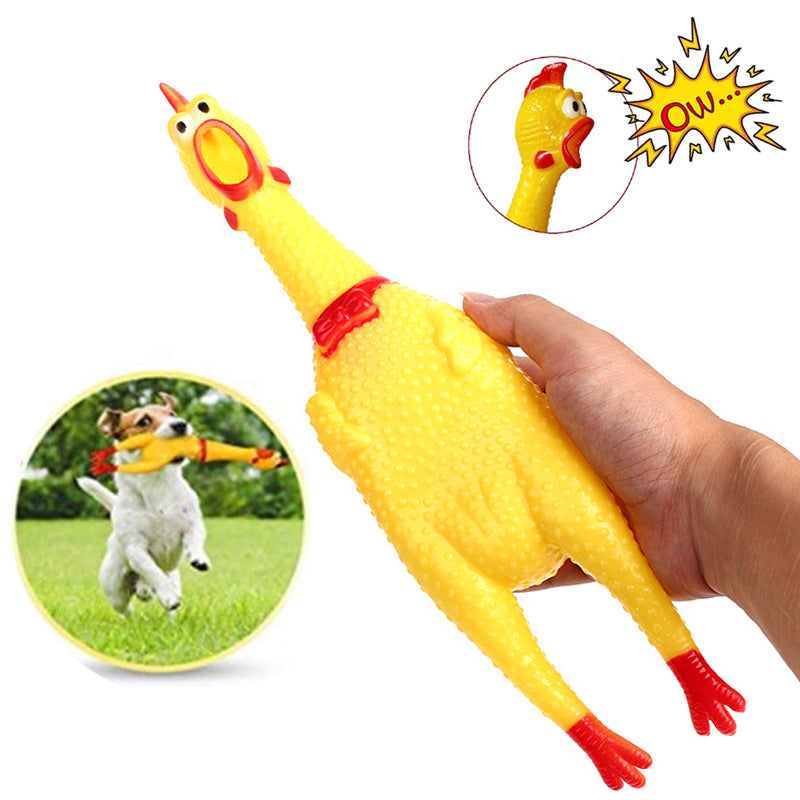Yellow Rubber Squeaky Chicken Dog Toy