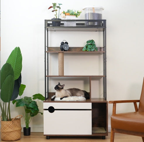 Cat Litter Box Enclosure w/ Shelves & Litter Box