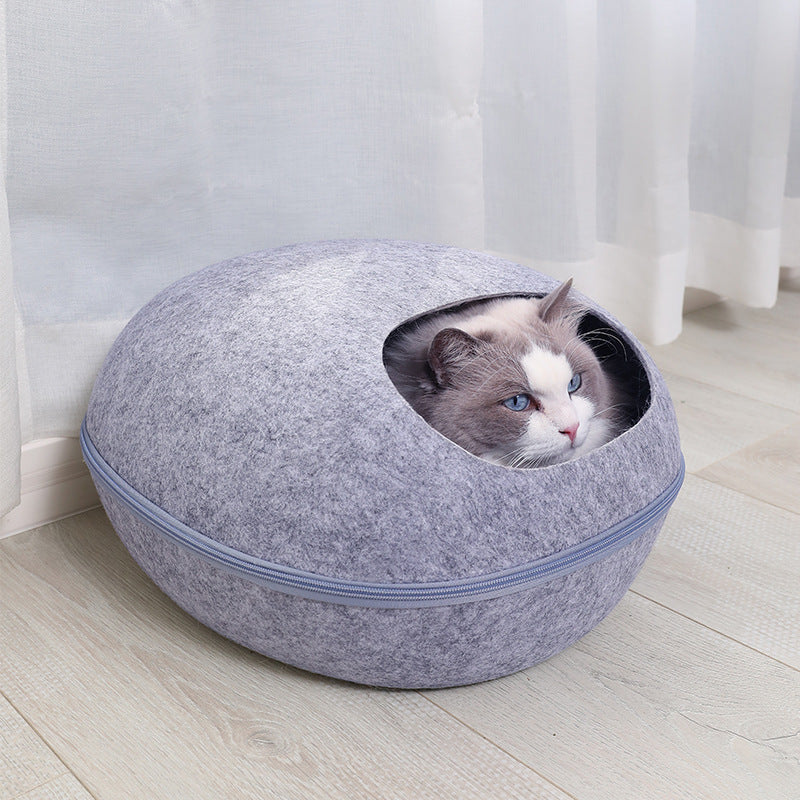 Eggshell Felt Cat Bed - Year-round Semi-closed Nest