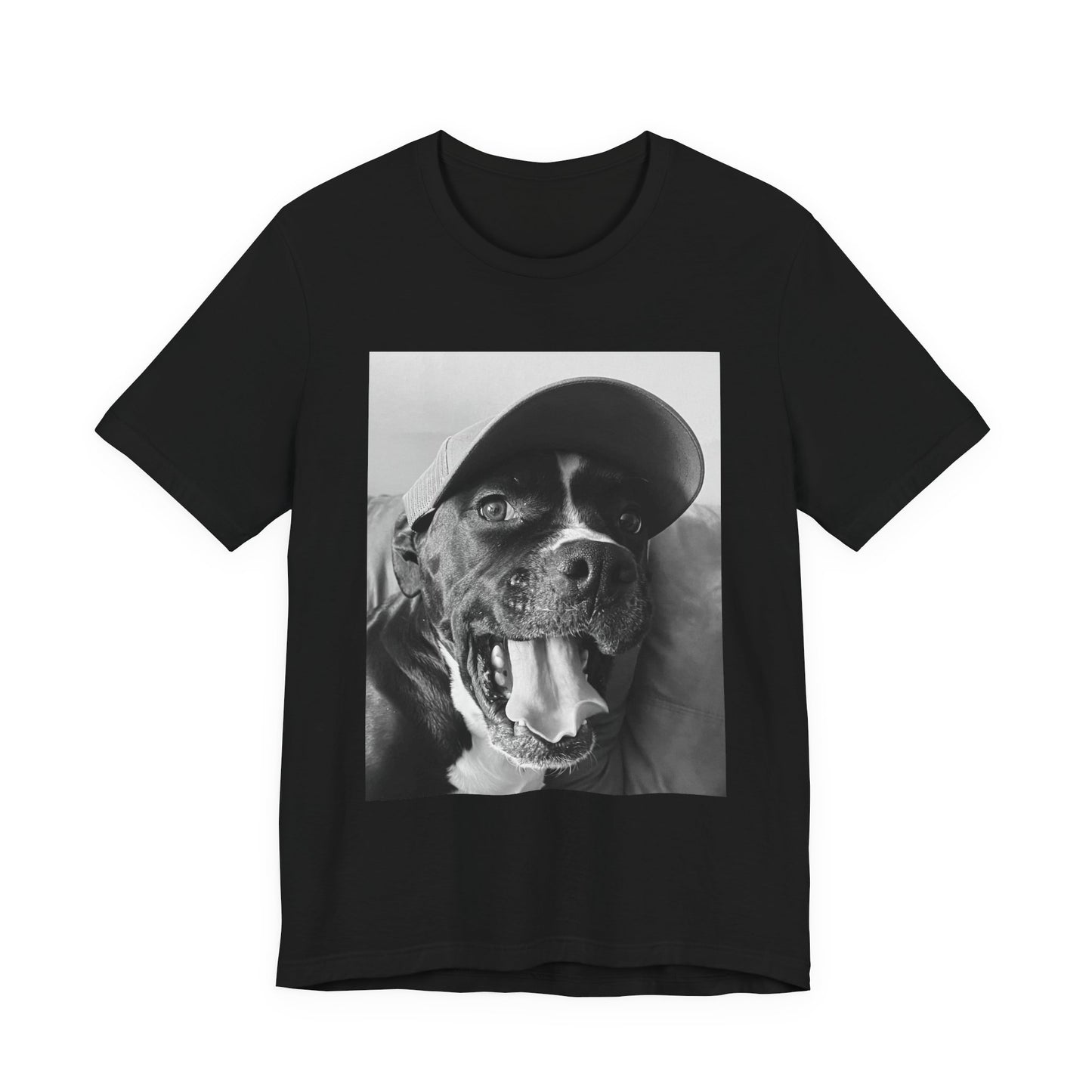 Black & White Dog Photo T-Shirt — Smiling Canine Portrait Tee