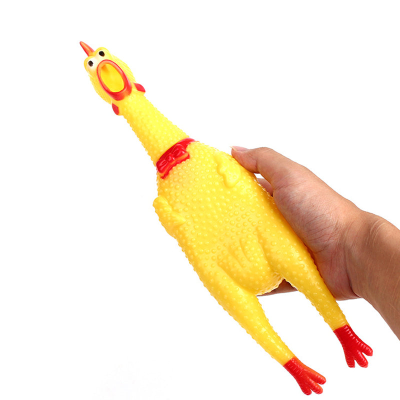 Yellow Rubber Squeaky Chicken Dog Toy