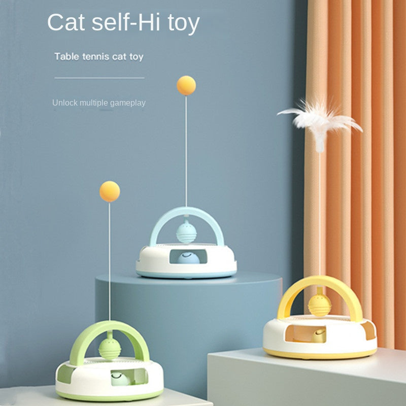 Cat Toy Turntable with Feather Teaser and Ball