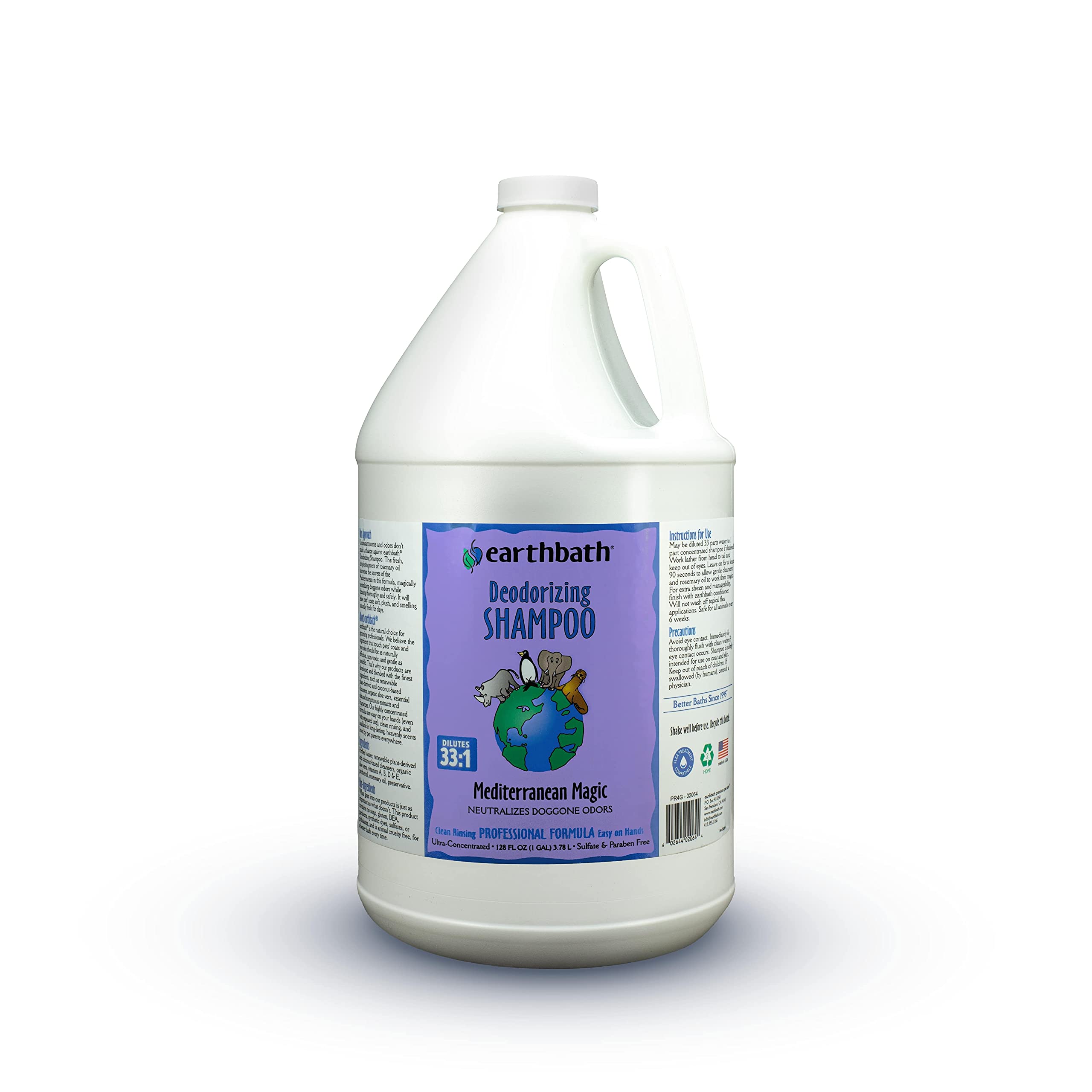 earthbath Mediterranean Magic Dog Shampoo - Deodorizing Shampoo For Dogs Rosemary Scented Dog Wash Made in USA shampoo for Smelly Dogs Cruelty Free Pet Shampoos - 128 Oz (1 Pack)