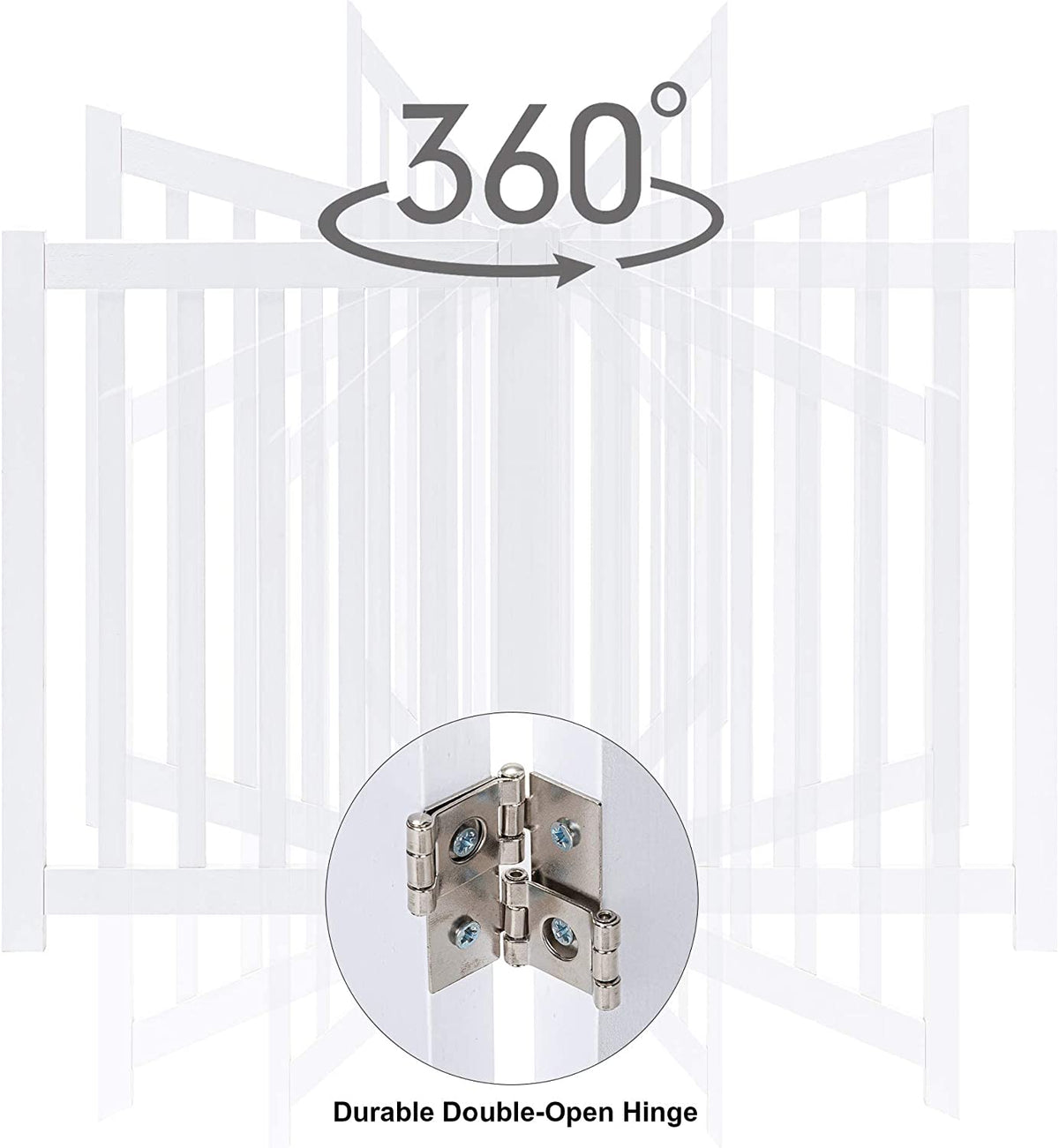 Wooden Free Standing Dog Gate 40" W X 24" H, Foldable Solid Hardwood Pet Safety Fence for House Doorways, Stairs, Hallways, Step-Over Pet Barrier, No Drill Easy Setup, White