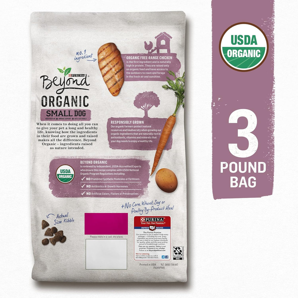 Purina High Protein Small Breed Adult Dry Dog Food, Organic Chicken, Egg & Carrot Recipe - 3 Lb. Bag