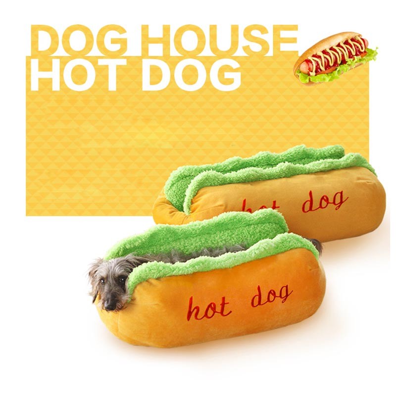 Hot Dog Shaped Pet Bed for Teddy and Golden Retrievers