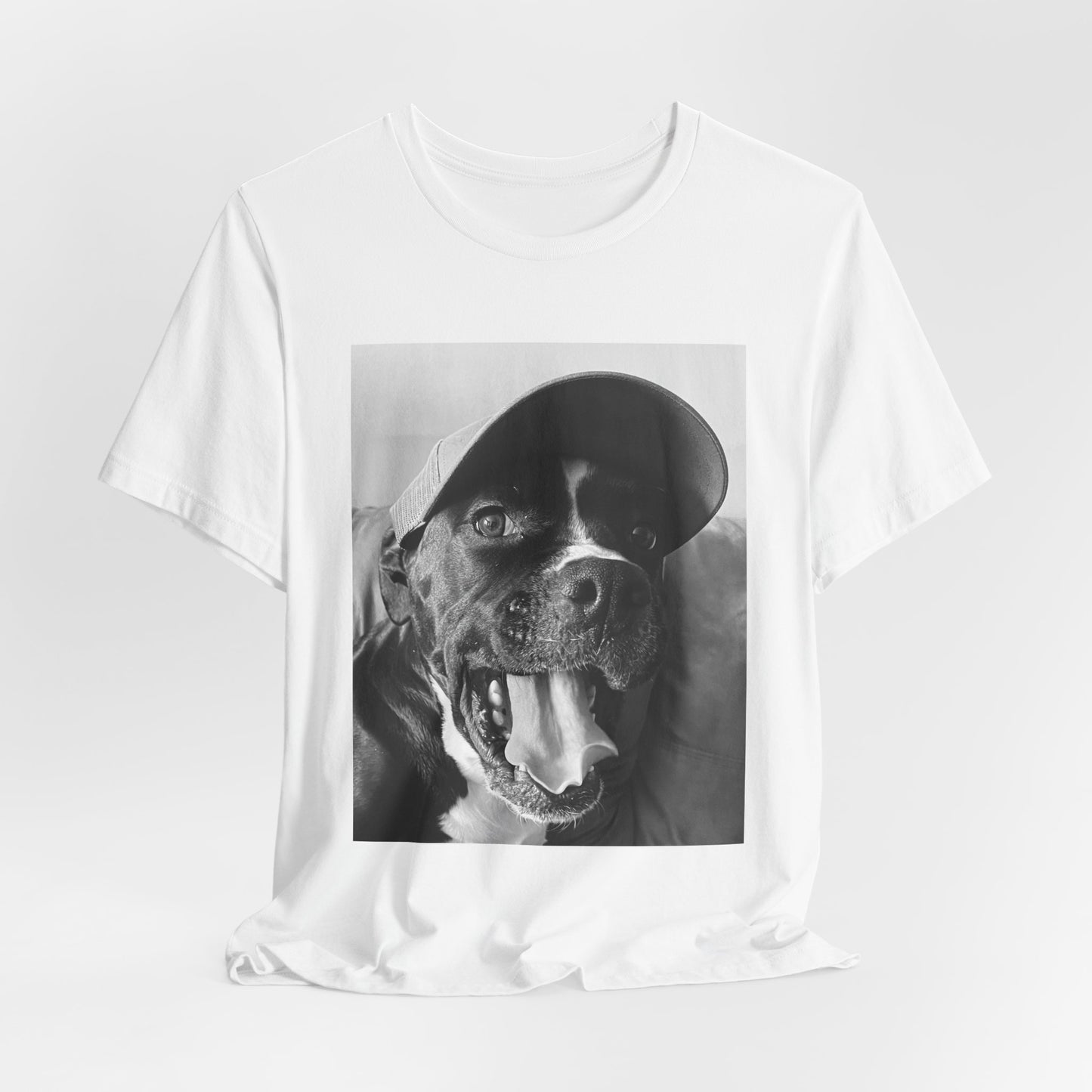 Black & White Dog Photo T-Shirt — Smiling Canine Portrait Tee