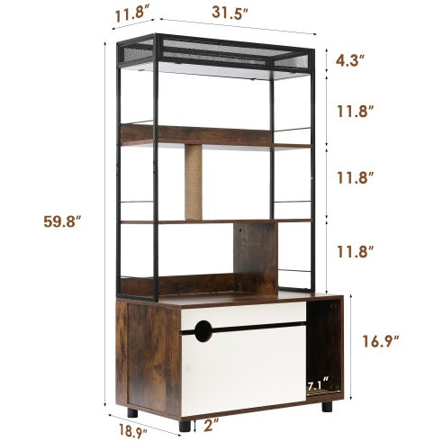 Cat Litter Box Enclosure w/ Shelves & Litter Box