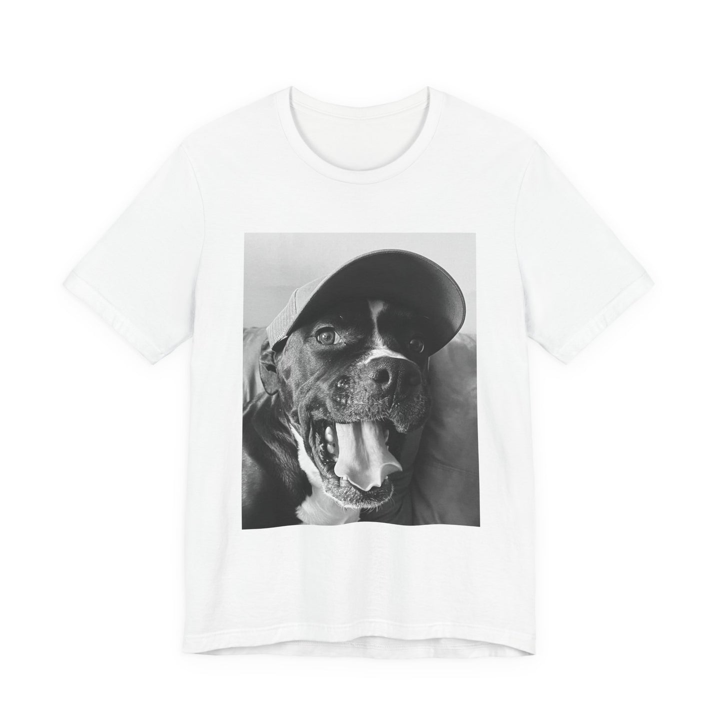 Black & White Dog Photo T-Shirt — Smiling Canine Portrait Tee