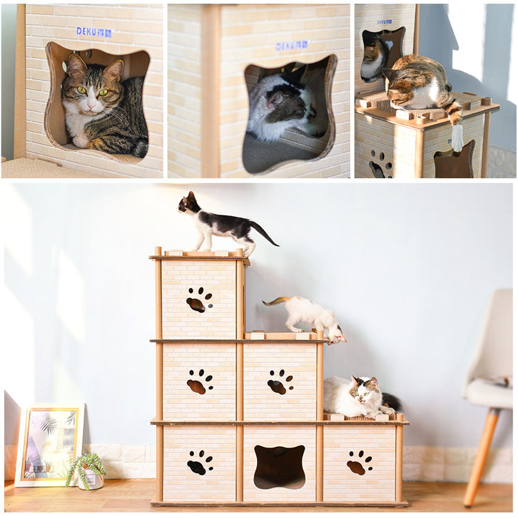 DeCool Corrugated Paper Cat House and Scratching Post