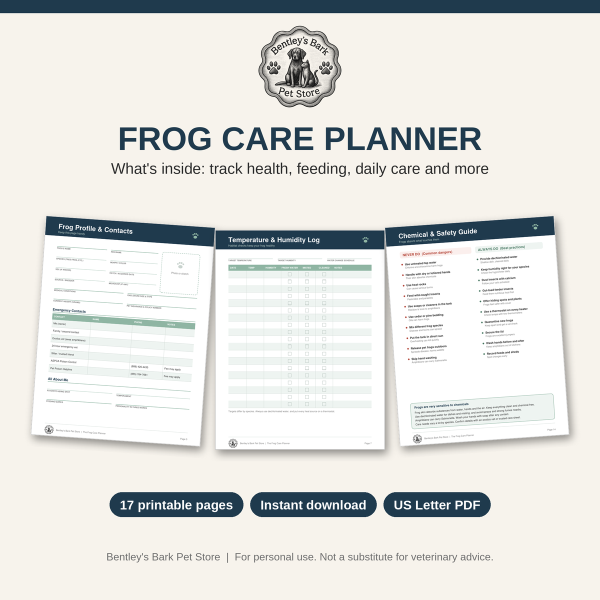 The Frog Care Planner - Printable PDF (Instant Download)