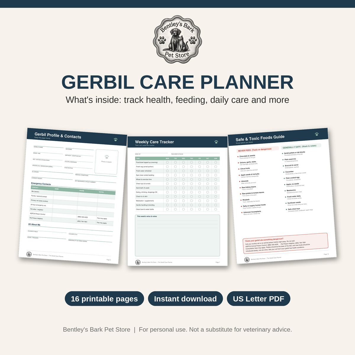 The Gerbil Care Planner - Printable PDF (Instant Download)