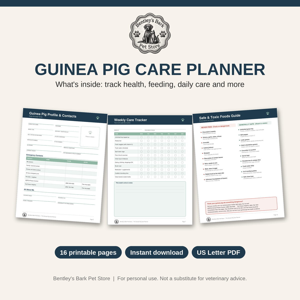 The Guinea Pig Care Planner - Printable PDF (Instant Download)