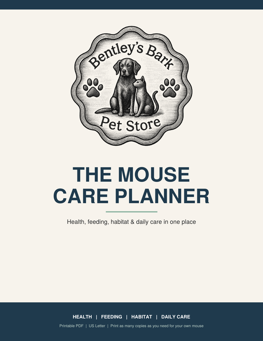 Mouse Care Planner cover with the Bentley's Bark logo and title, a printable PDF