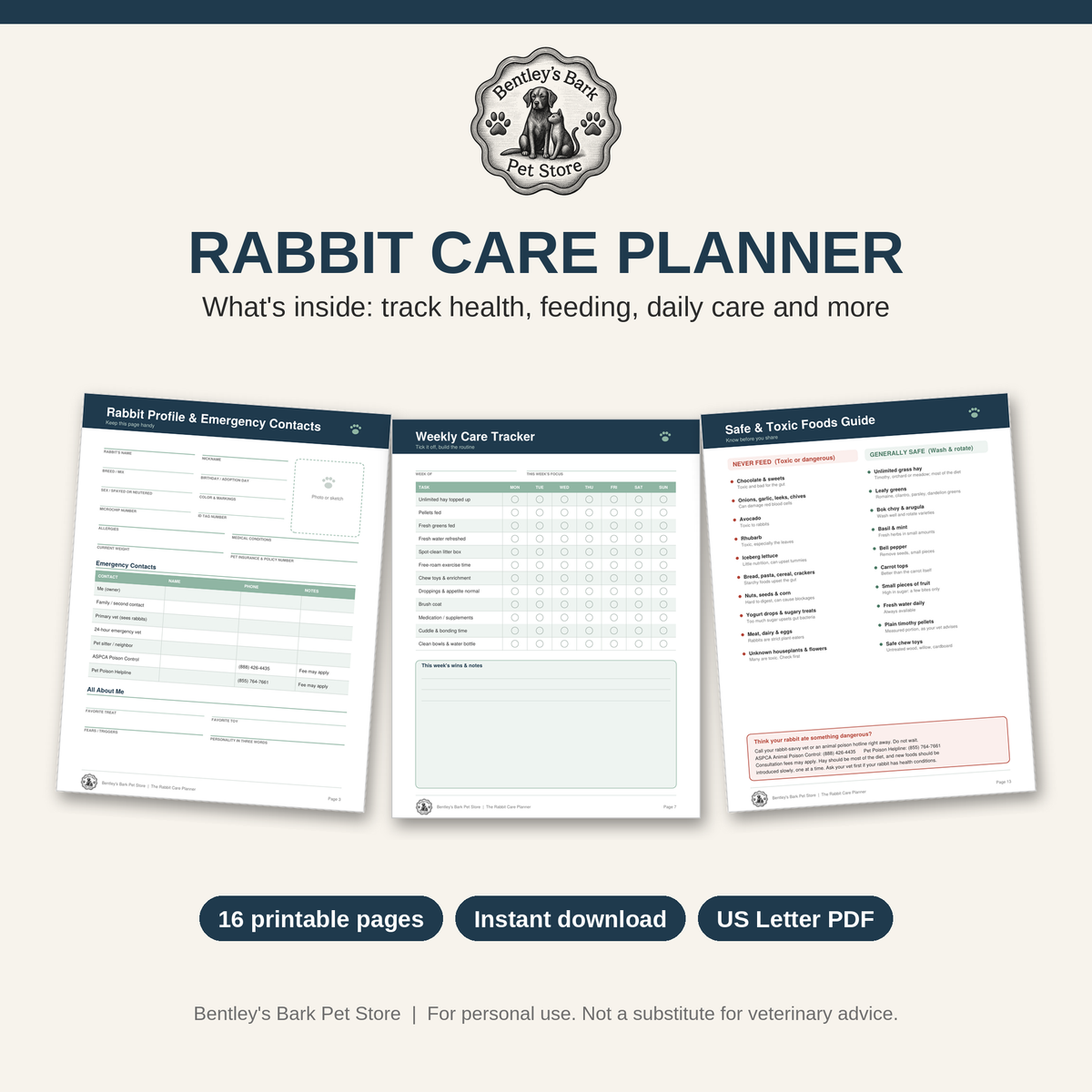 The Rabbit Care Planner - Printable PDF (Instant Download)