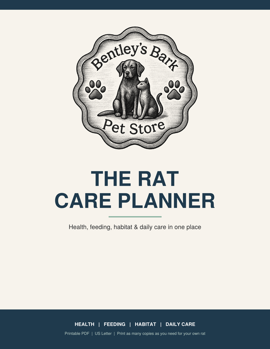 Rat Care Planner cover with the Bentley's Bark logo and title, a printable PDF
