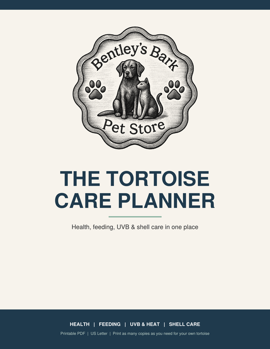 Tortoise Care Planner cover with the Bentley's Bark logo and title, a printable PDF