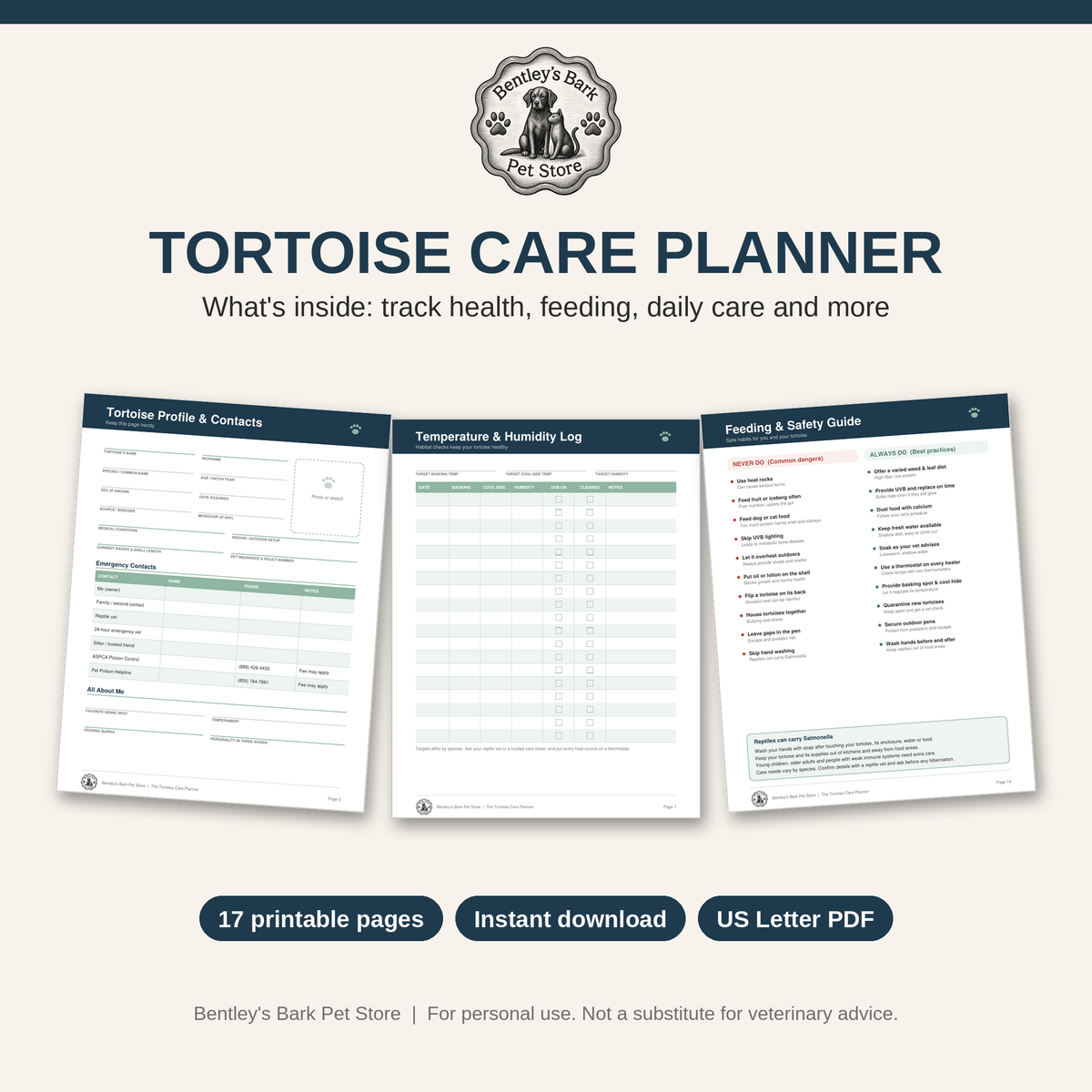 The Tortoise Care Planner - Printable PDF (Instant Download)