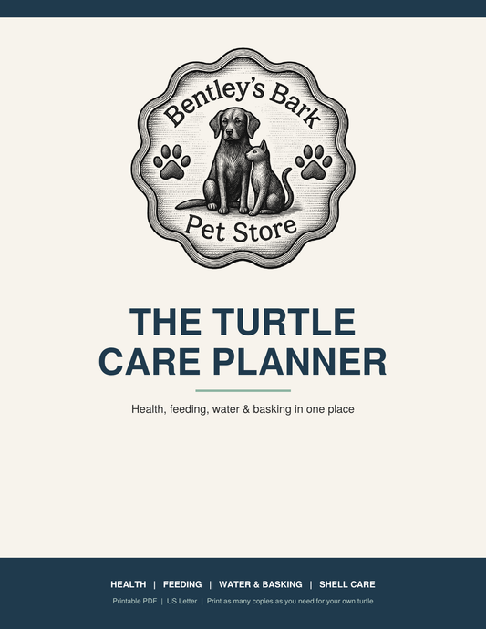 Turtle Care Planner cover with the Bentley's Bark logo and title, a printable PDF