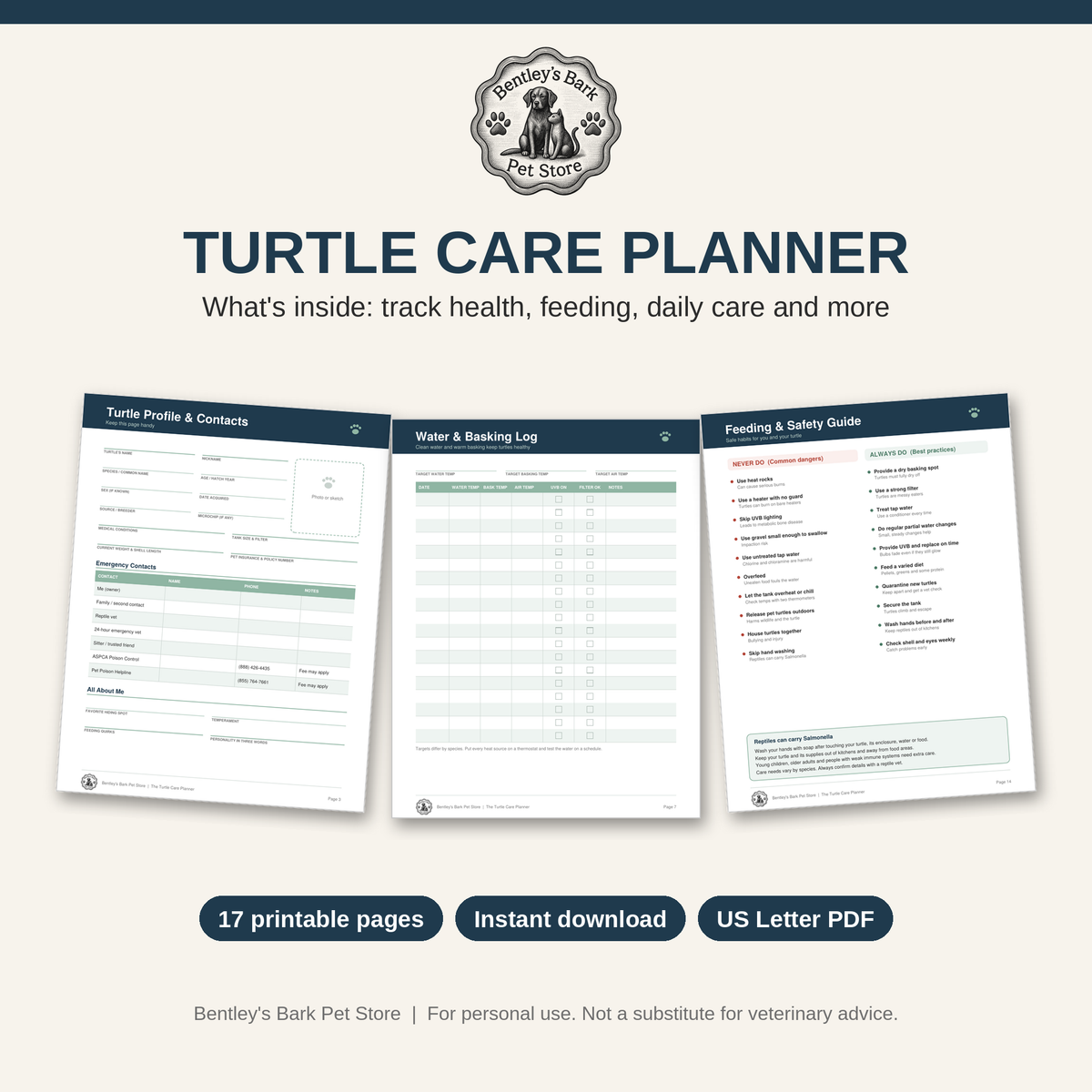The Turtle Care Planner - Printable PDF (Instant Download)