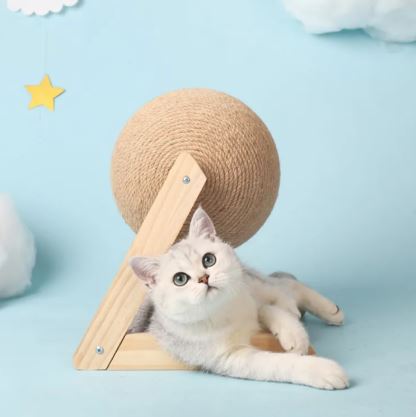 Premium Sisal Cat Scratching Ball Vertical Toy – Solid Wood Modern Cat Claw Board