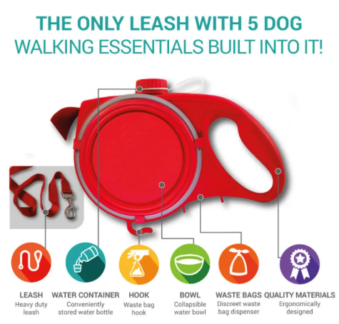 Portable Dog Leash with Built-in Water Bottle