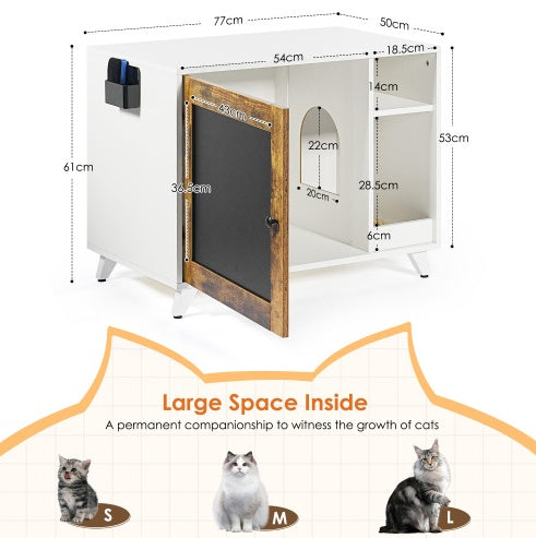 Litter Box Enclosure,Modern Hidden Cat Litter Box Enclosure Furniture With Scratching Pad For Living Room, White  Vintage Color Door Frame
