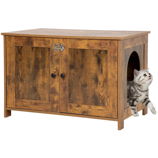 BestPet Hidden Cat Litter Box Enclosure — Wooden Furniture Cabinet with Removable Divider