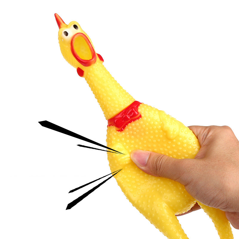 Yellow Rubber Squeaky Chicken Dog Toy