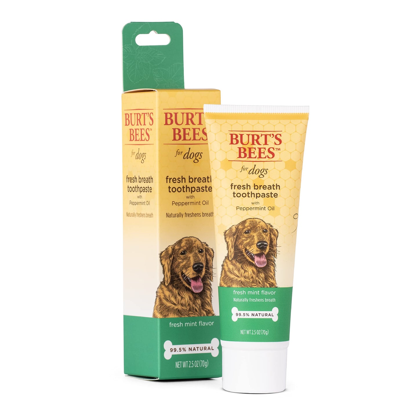 Burts Bees for Pets Dentifrice Haleine Fraîche pour Chiens à l'Huile de Menthe Poivrée - Dentifrice pour Chiens à 99,5% d'Ingrédients d'Origine Naturelle Saveur Menthe Fraîche - Soin Bucco-Dentaire pour Chiens 70g