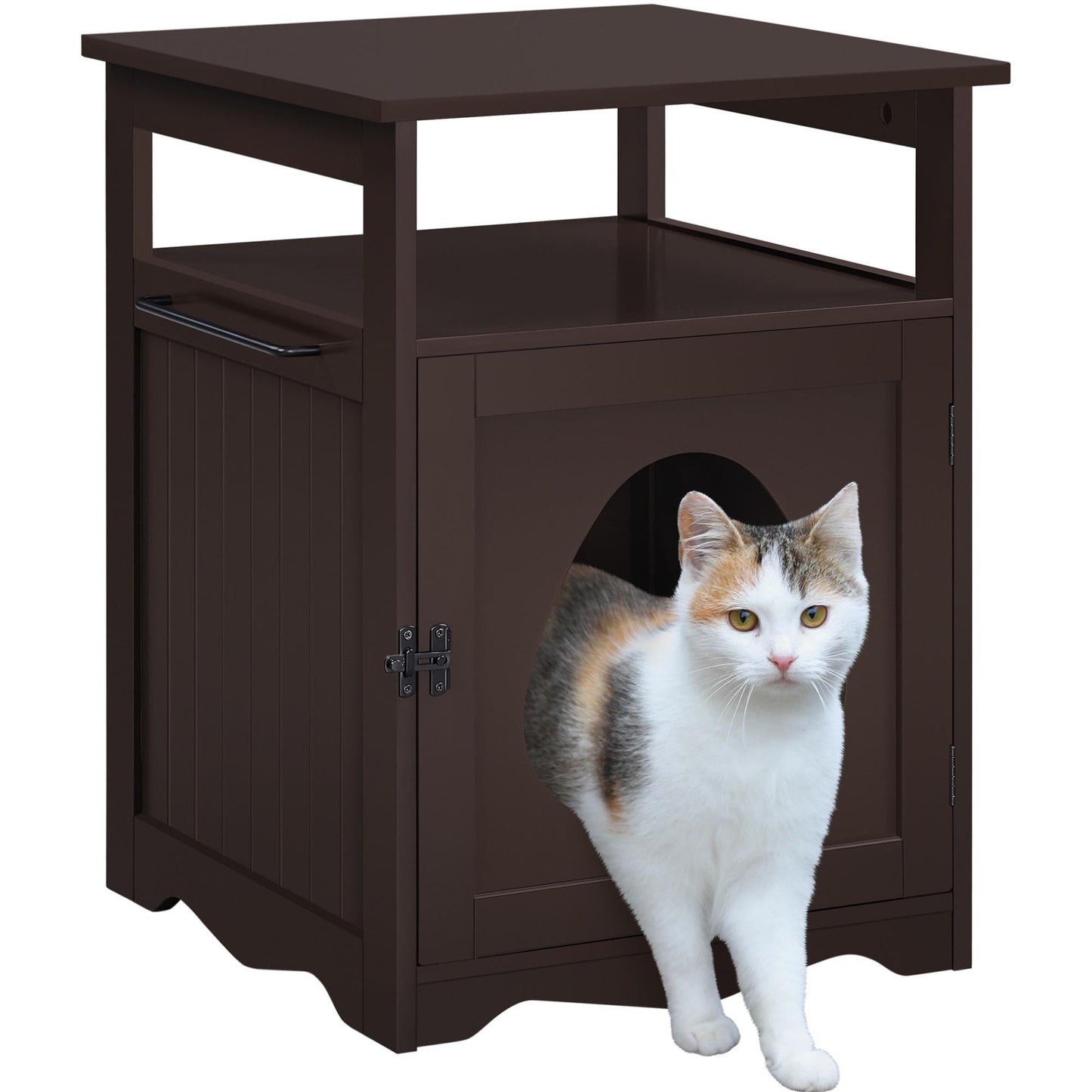Yaheetech Hidden Cat Litter Box Enclosure — Wooden Cabinet with Open Shelf, Espresso