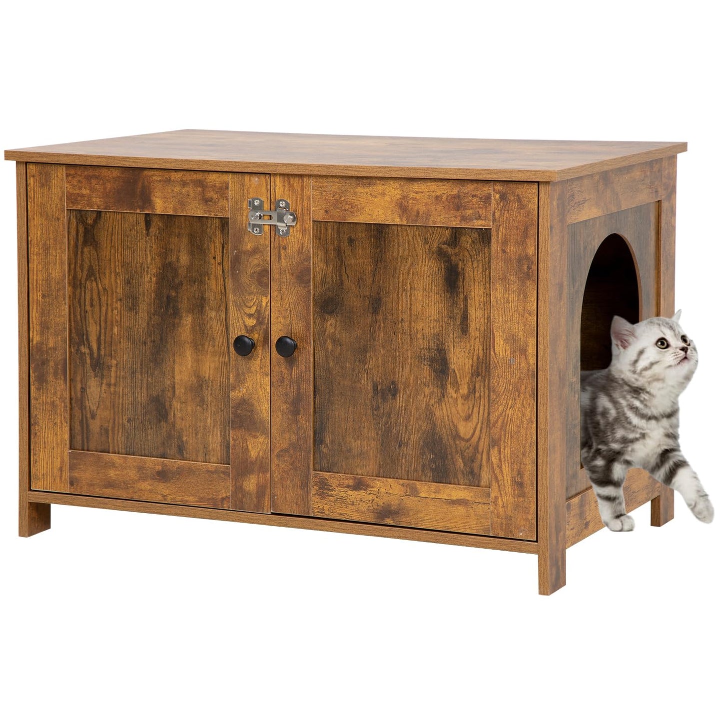 BestPet Hidden Cat Litter Box Enclosure — Wooden Furniture Cabinet with Removable Divider