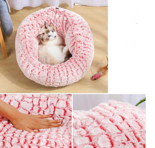 Round Plush Pet Bed with Non-Slip Base