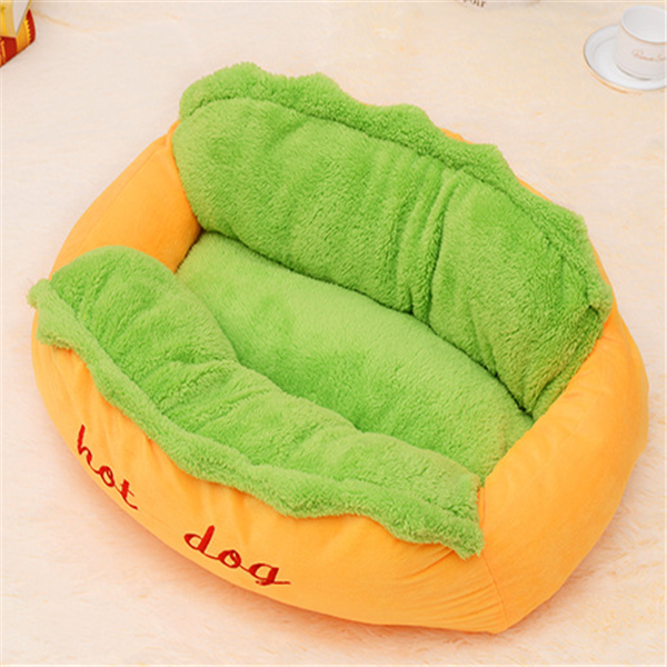 Hot Dog Shaped Pet Bed for Teddy and Golden Retrievers